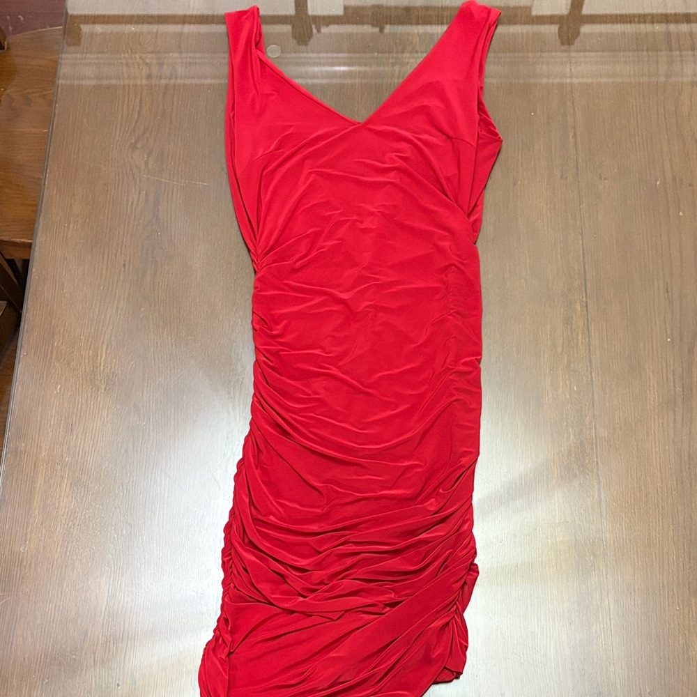 Sabora Vibrant Red Ruched Midi Dress